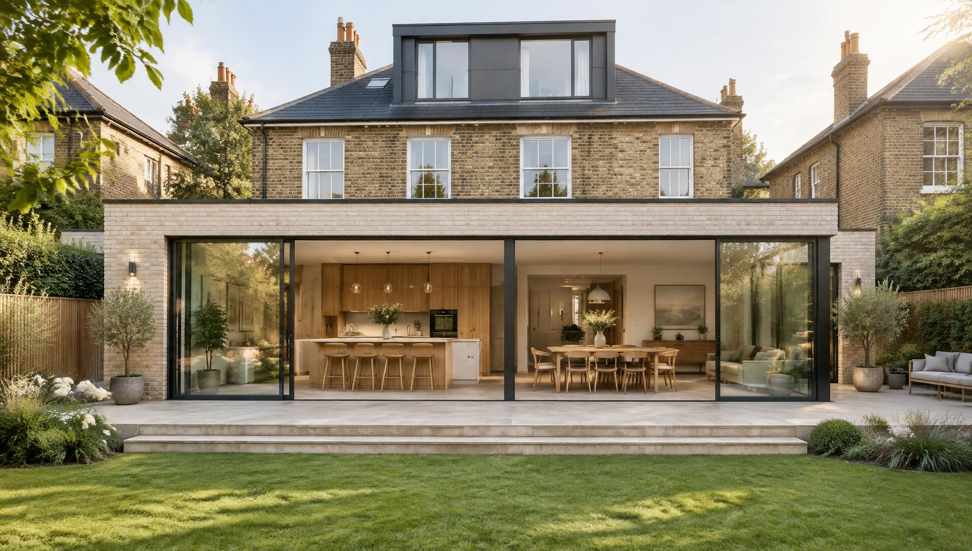 Architectural design inspiration showing a light-filled rear extension and dormer loft